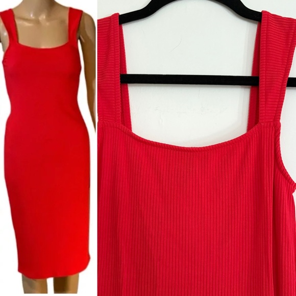Red Ribbed midi Tank Dress - Picture 1 of 6